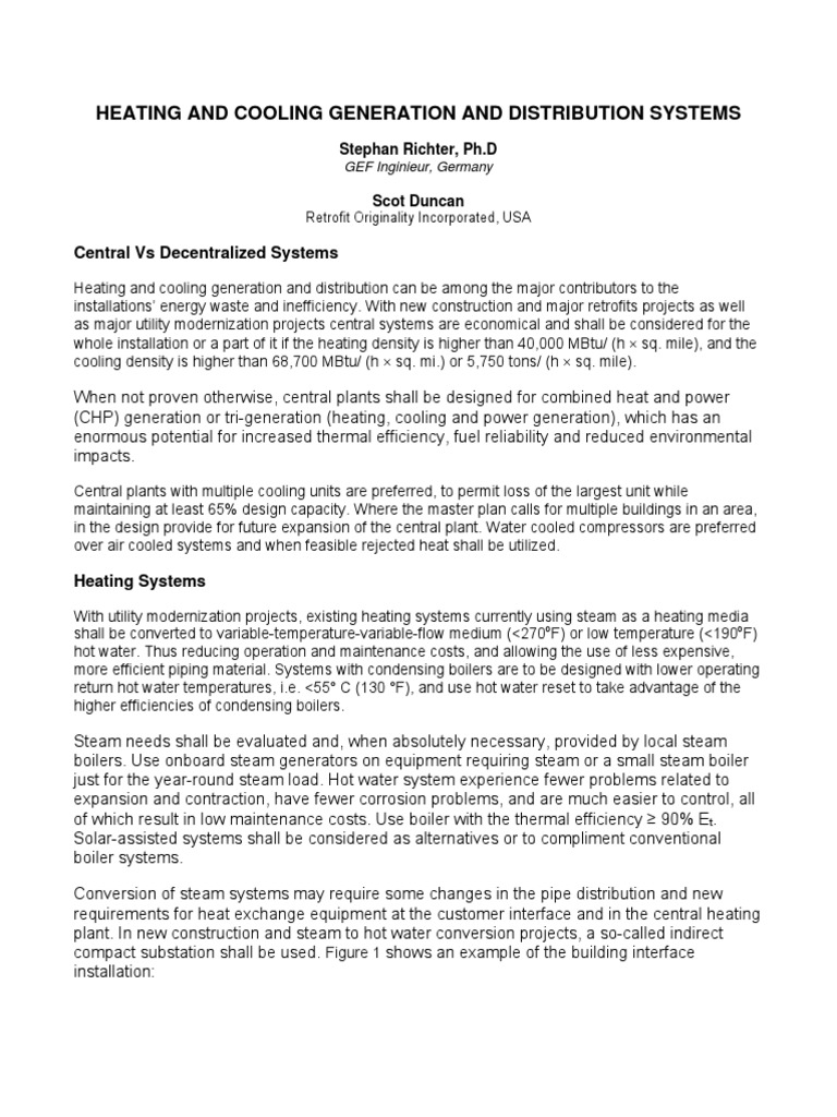 Heating and Cooling Generation and Distribution Systems Central Vs Decentralized Systems PDF