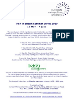 Irish in Britain Seminar Series 2010: 1 0 M A Y - 7 J U N E
