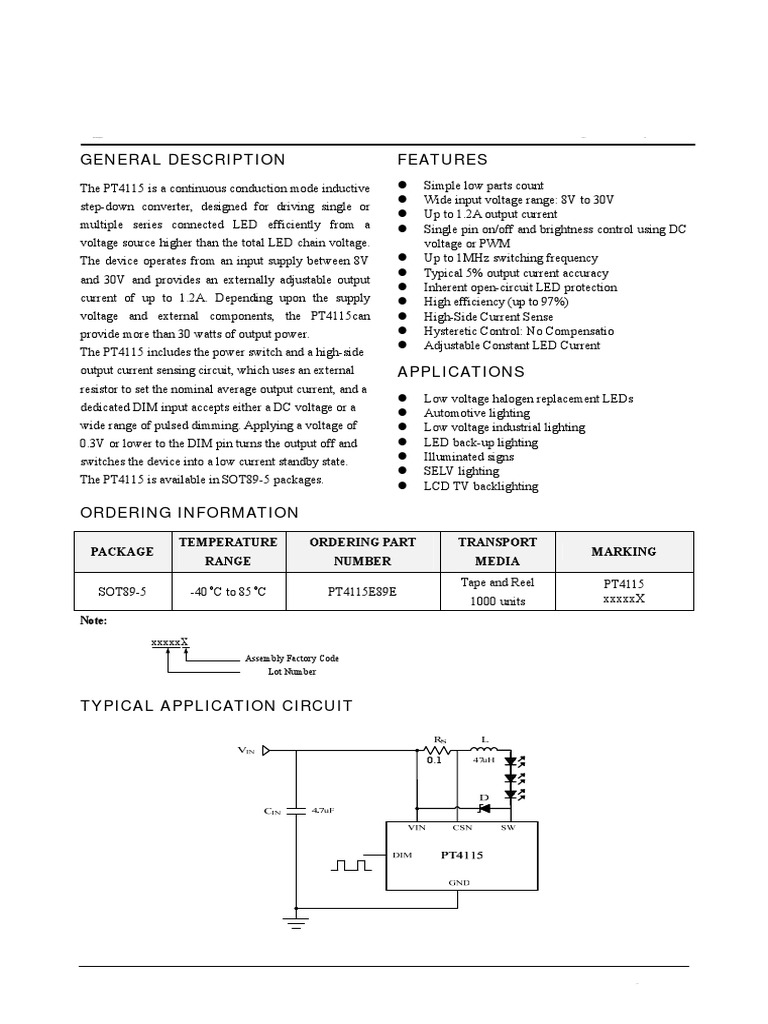 PT4115 89e | PDF | Capacitor | Inductor