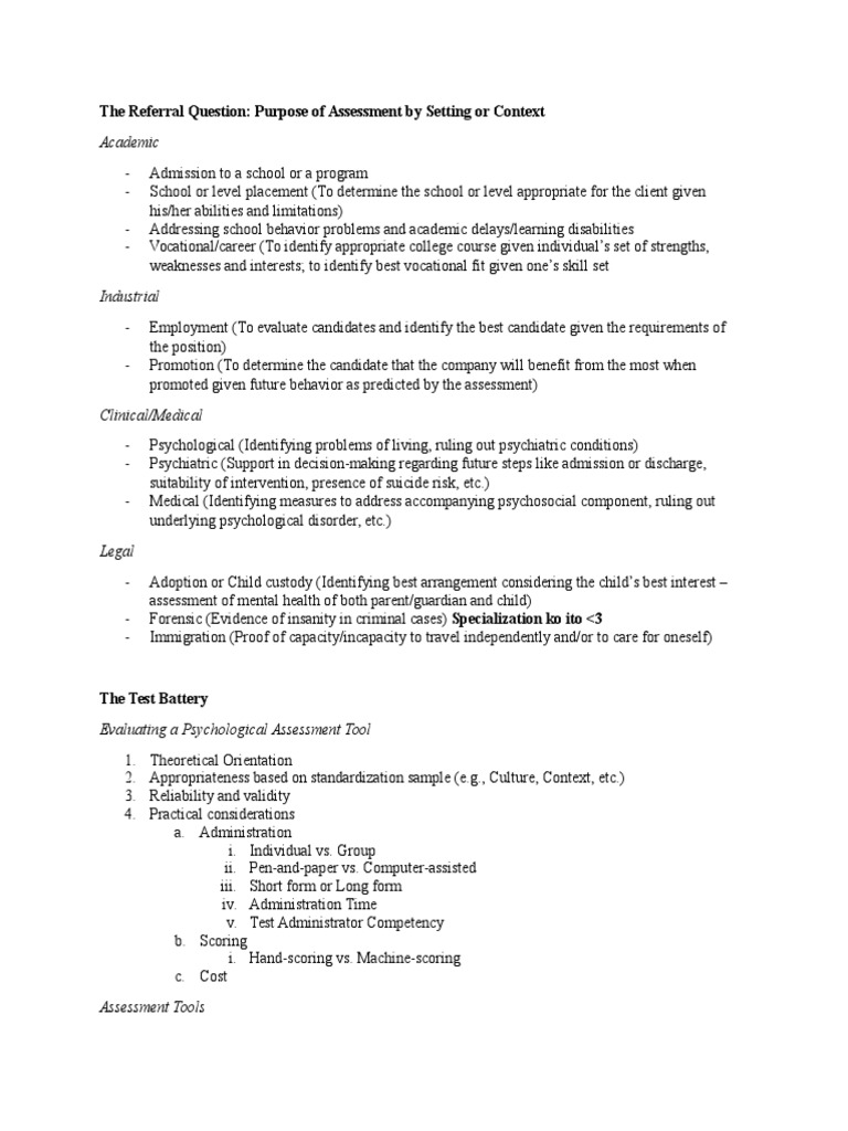 Understanding Referral Questions in Psychology | PDF | Psychological ...