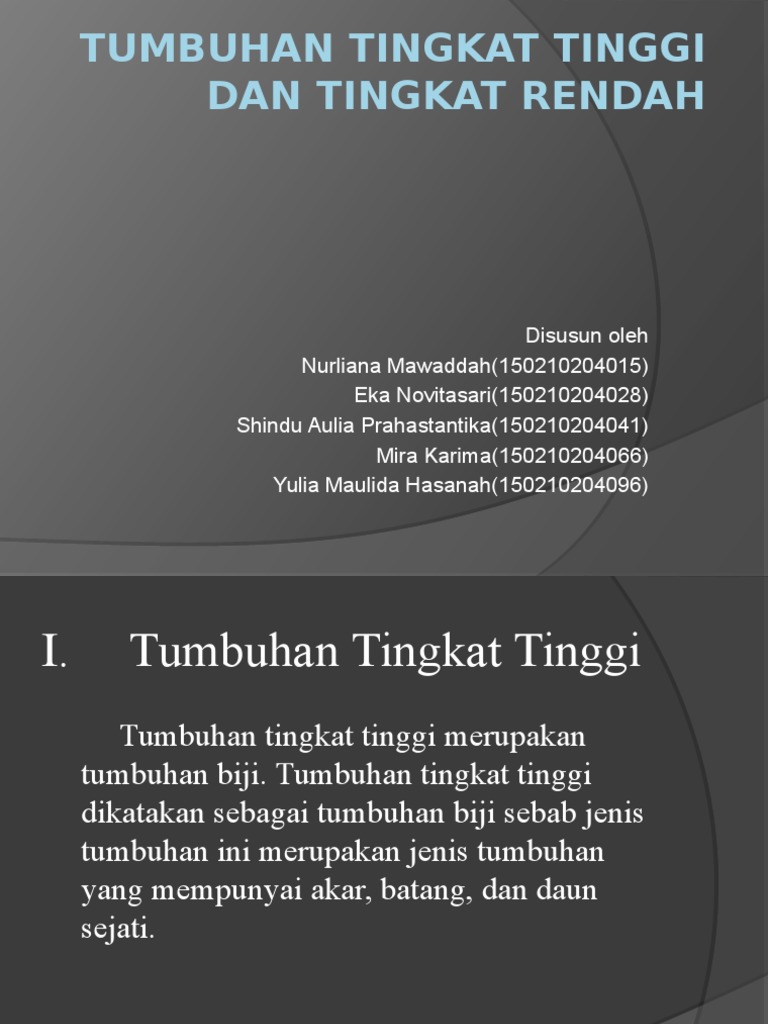 Tumbuhan Tingkat Tinggi Dan Tingkat Rendah