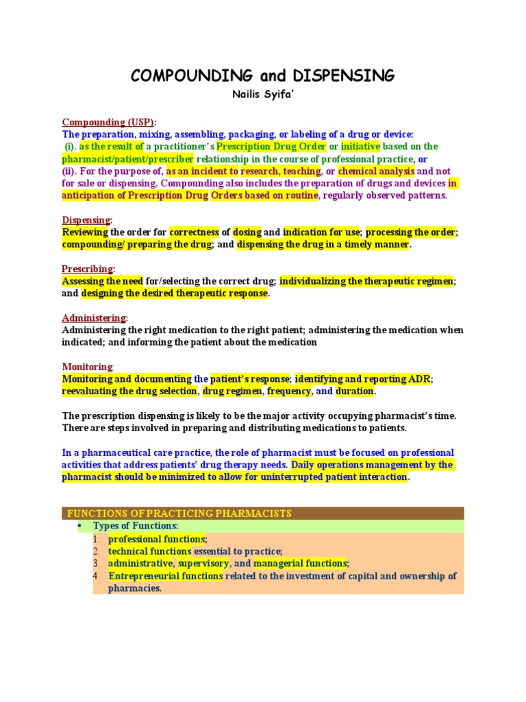 Compounding and Dispensing in Pharmacy | PDF | Pharmacy ...