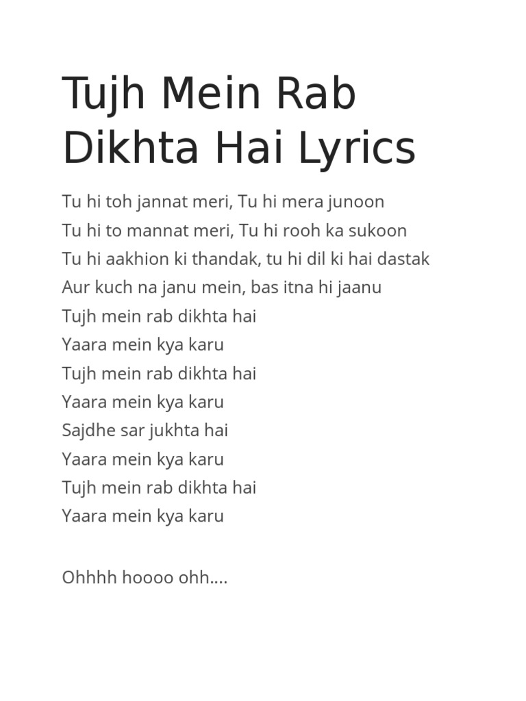 Tujh Mein Rab Dikhta Hai Lyrics Pdf Leisure Entertainment General