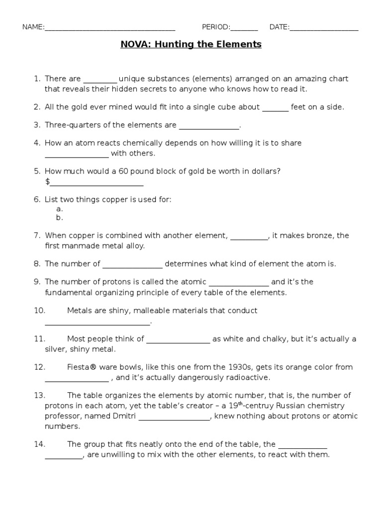 nova worksheets Intended For Nova Hunting The Elements Worksheet