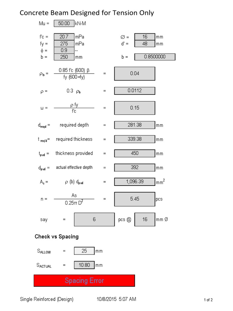 Tension-Only Concrete Beam Design | PDF