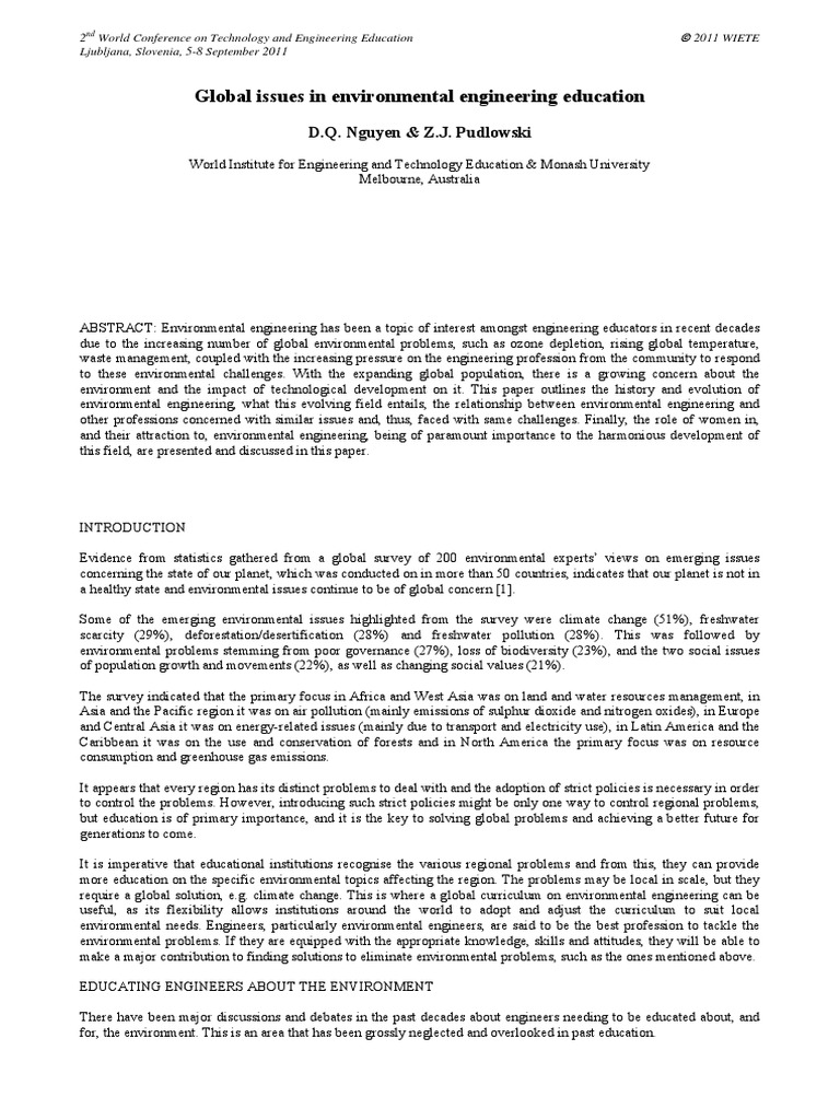 Global Issues in Environmental Engineering Education | PDF ...