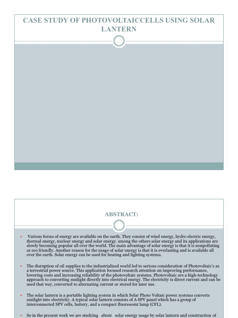 Case Study of Photo Voltaic Cells Using Solar Lantern | PDF | Solar ...