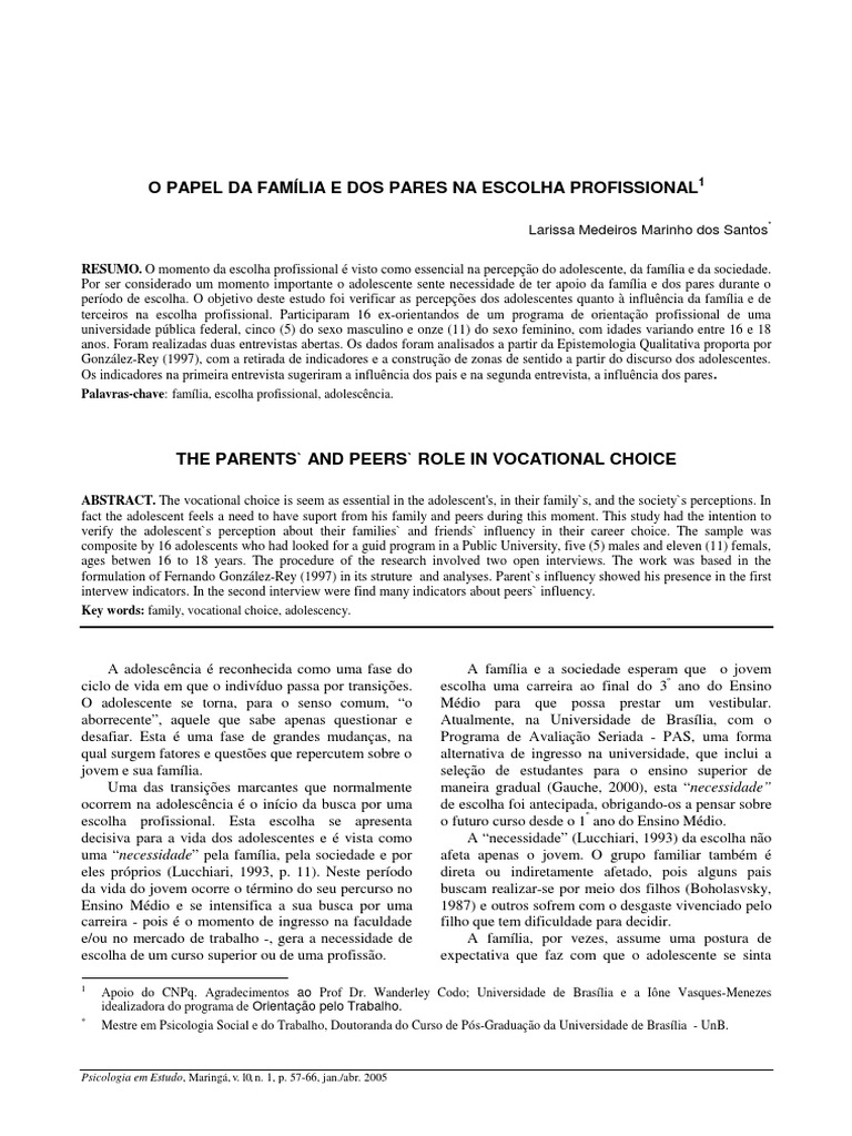 Influência Familiar na Escolha Profissional | PDF | Família | Entrevista