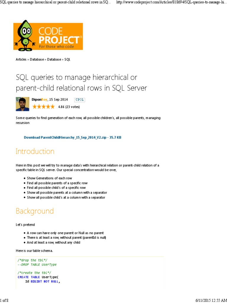 SQL Queries To Manage Hierarchical or ParentChild Relational Rows in