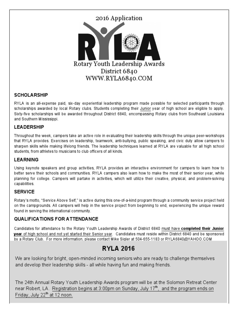 RYLA 2016 Application PDF Insurance Leadership