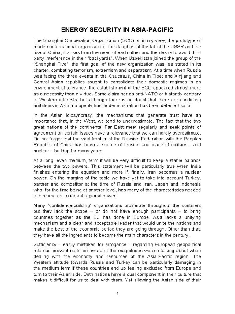 Energy Security Dynamics in Asia-Pacific | PDF | China | World Politics