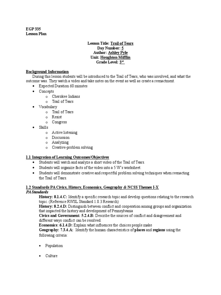 Worksheets Trail Of Tears Worksheet egp 335 trail of tears lesson plan cherokee tears