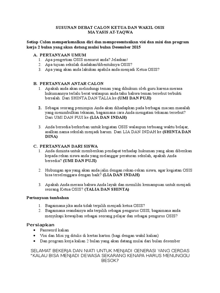 Contoh Kata Sambutan Calon Ketua Osis