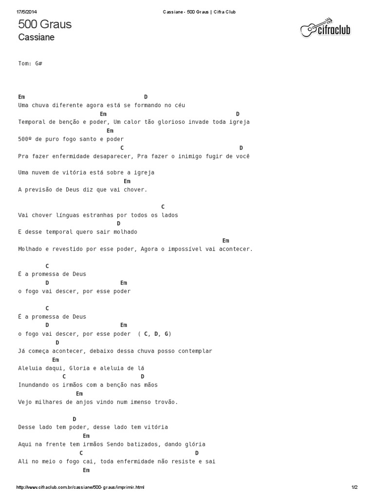 Letra e cifras de 500 Graus - Cassiane