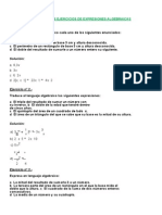 Ejercicios de Expresiones Algebraicas