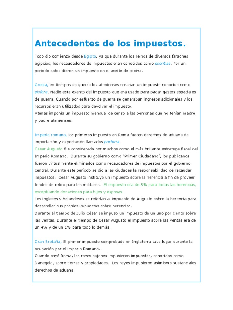 Antecedentes de Los Impuestos PDF Augusto Impuestos