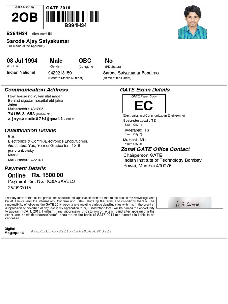 GATE 2016 Application Details for EC | PDF