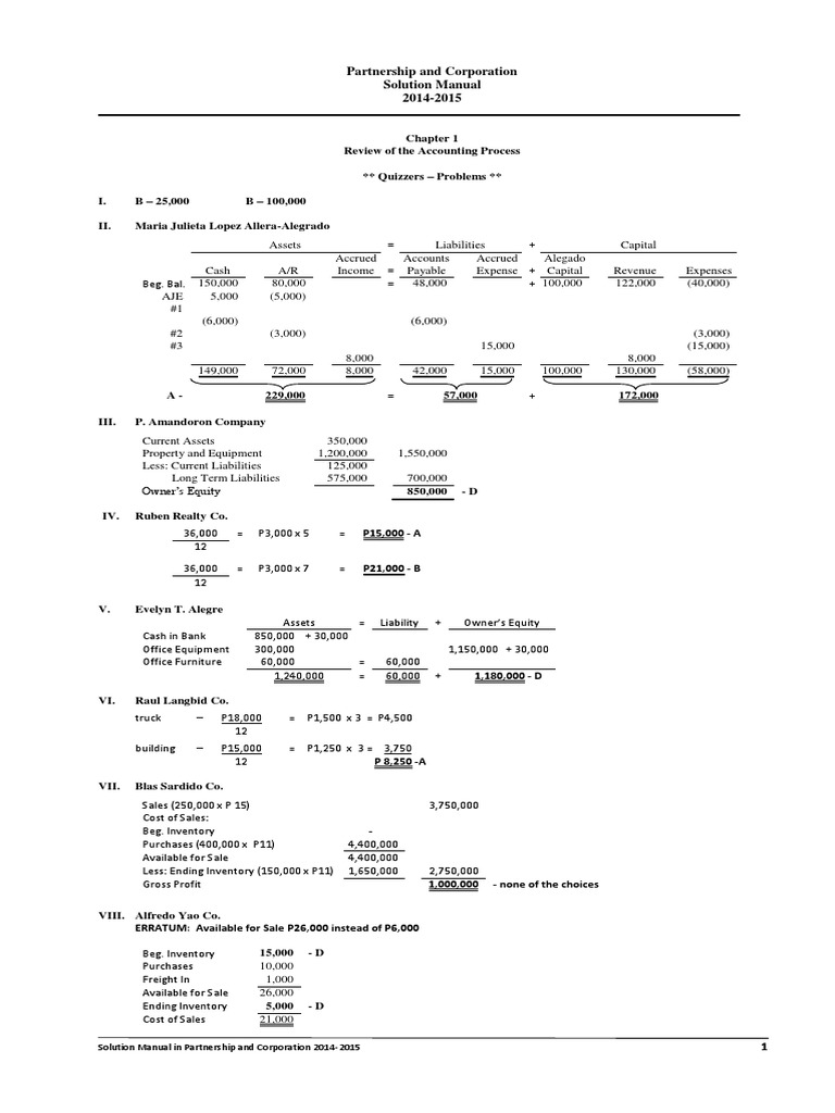 Solution Manual - Partnership & Corporation, 2014-2015.pdf | Balance Sheet  | Debits And Credits