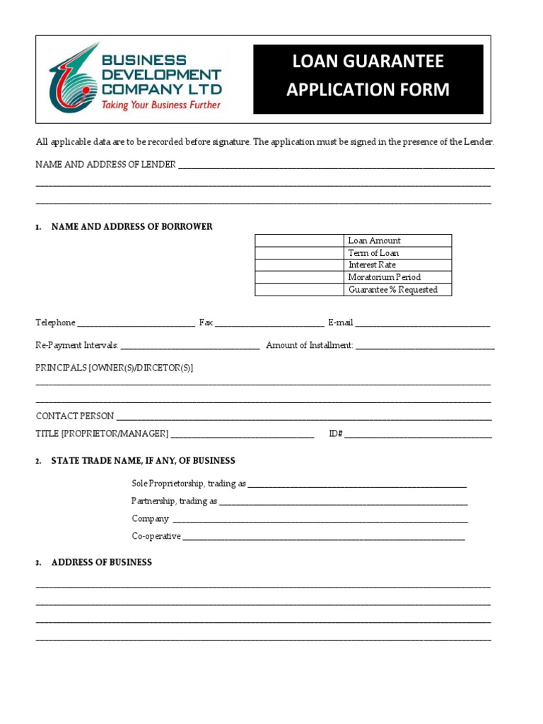 Loan Guarantee Application Form | PDF | Loans | Invoice