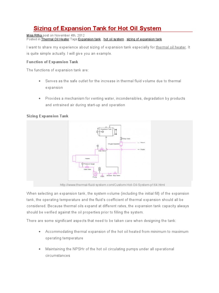 Sizing of Expansion Tank For Hot Oil System | PDF | Hvac | Temperature