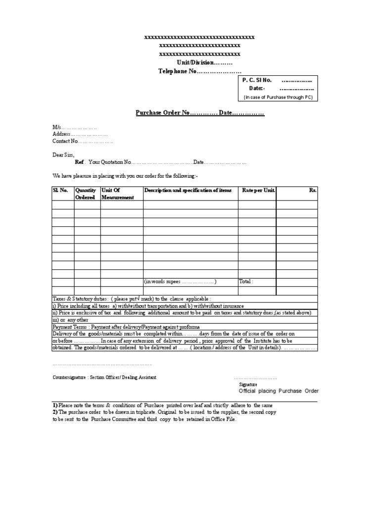 Format of Purchase Order | PDF | Invoice | Payments