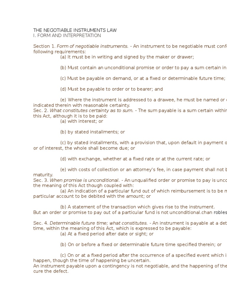 Understanding Negotiable Instruments Law | PDF | Negotiable Instrument ...