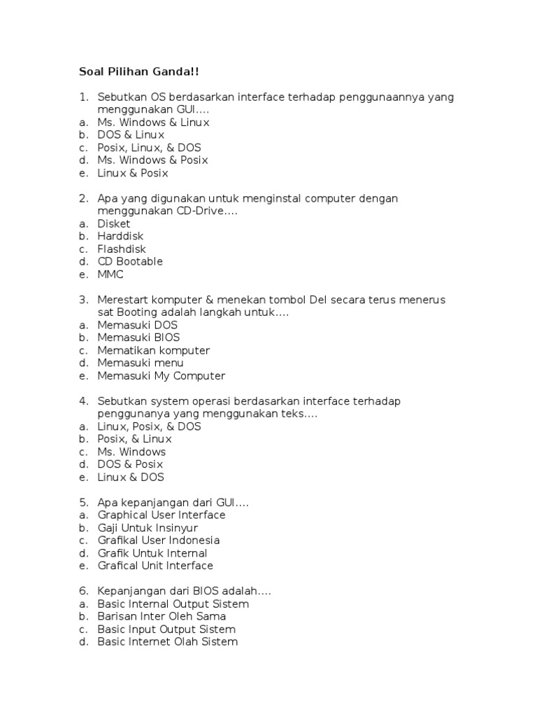 Contoh Soal Seleksi Teknisi Komputer