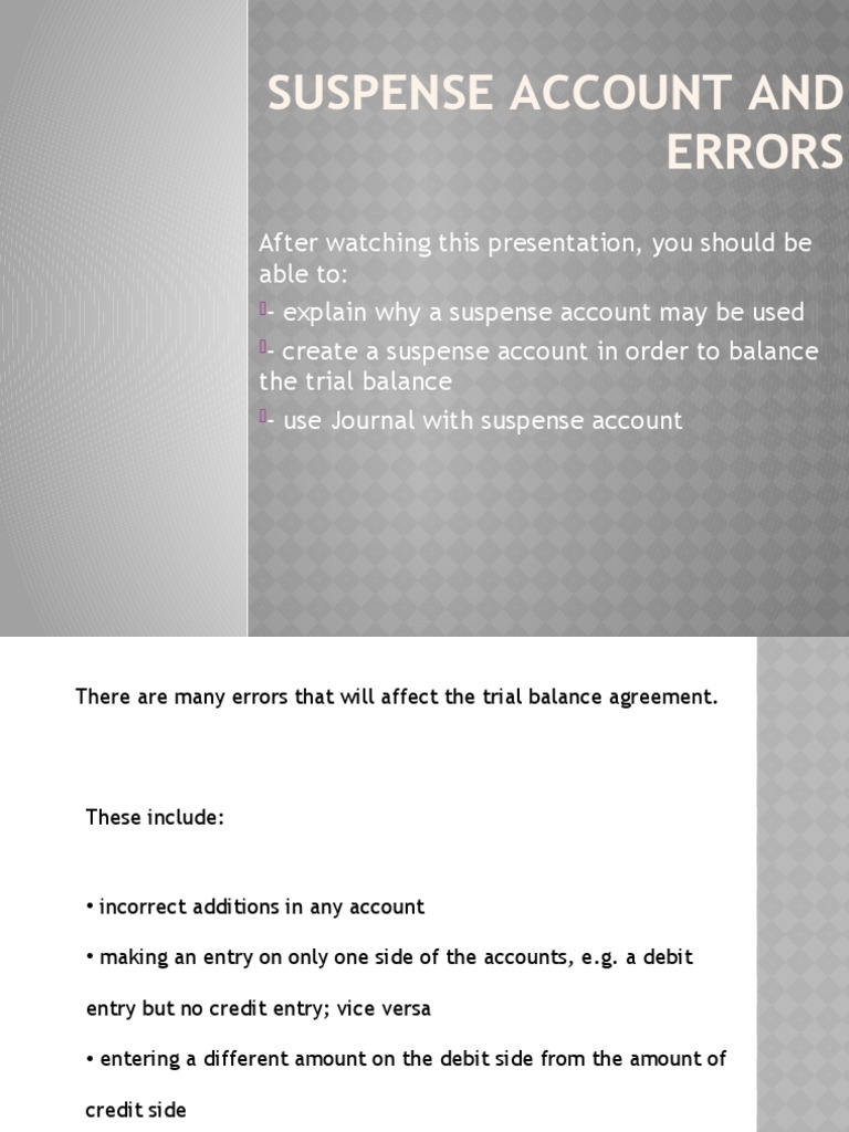 Suspense Account and Errors PDF Debits And Credits Bookkeeping