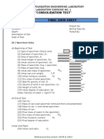 "Consolidation Test" Final Data Sheet: Ce 583 L-Foundation Engineering Laboratory Laboratory Exercise No. 1