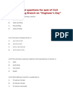 Technical Questions For Quiz of Civil Engineering Branch On "Engineer's Day"
