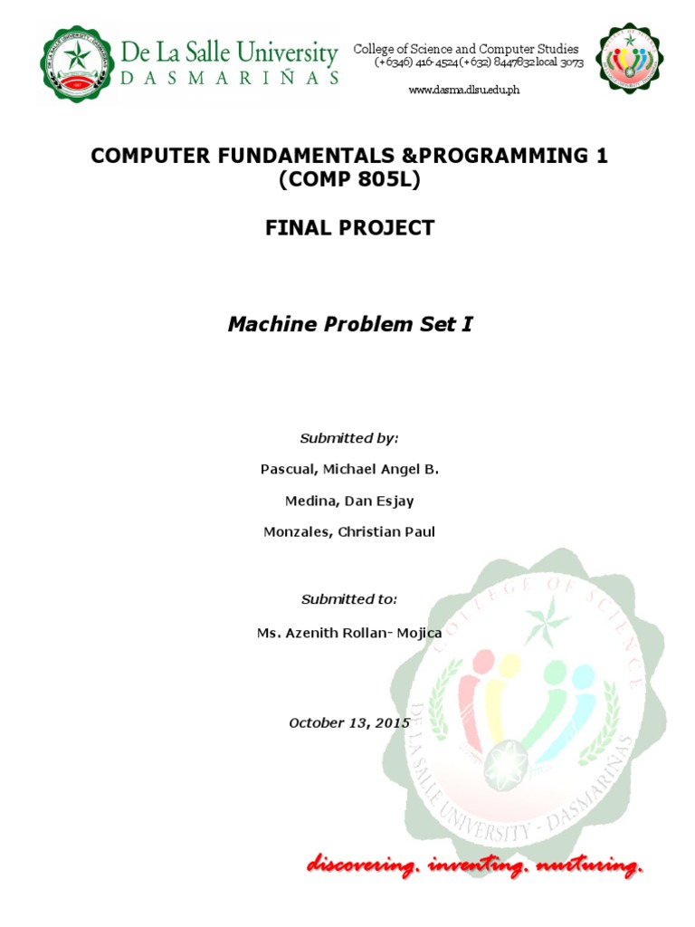 Title Page For Final Project Com Prog PDF | PDF | C (Programming ...