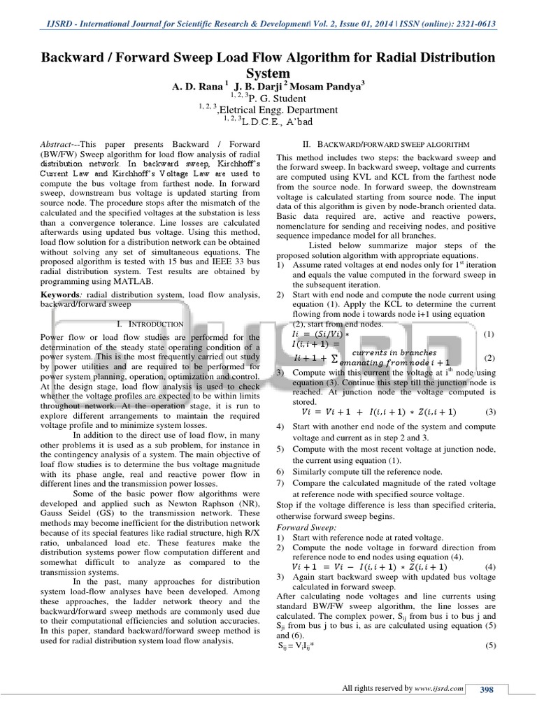 Backward/Forward Sweep for Load Flow | PDF