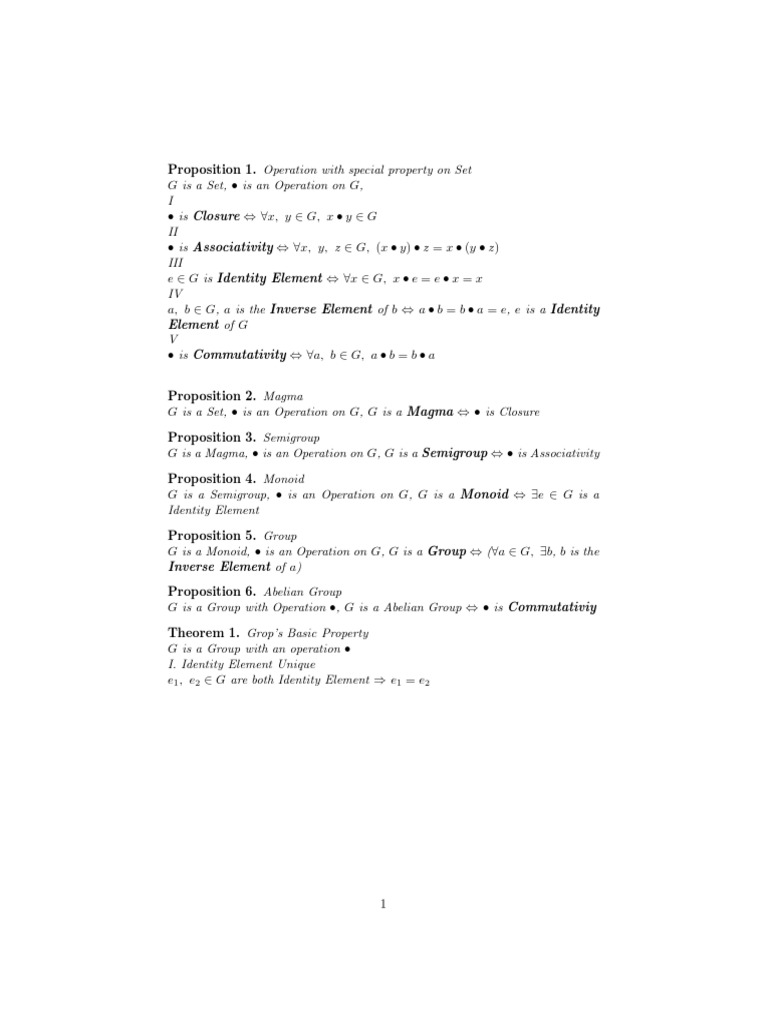 Proposition 1. Operation With Special Property On Set: Element of | PDF