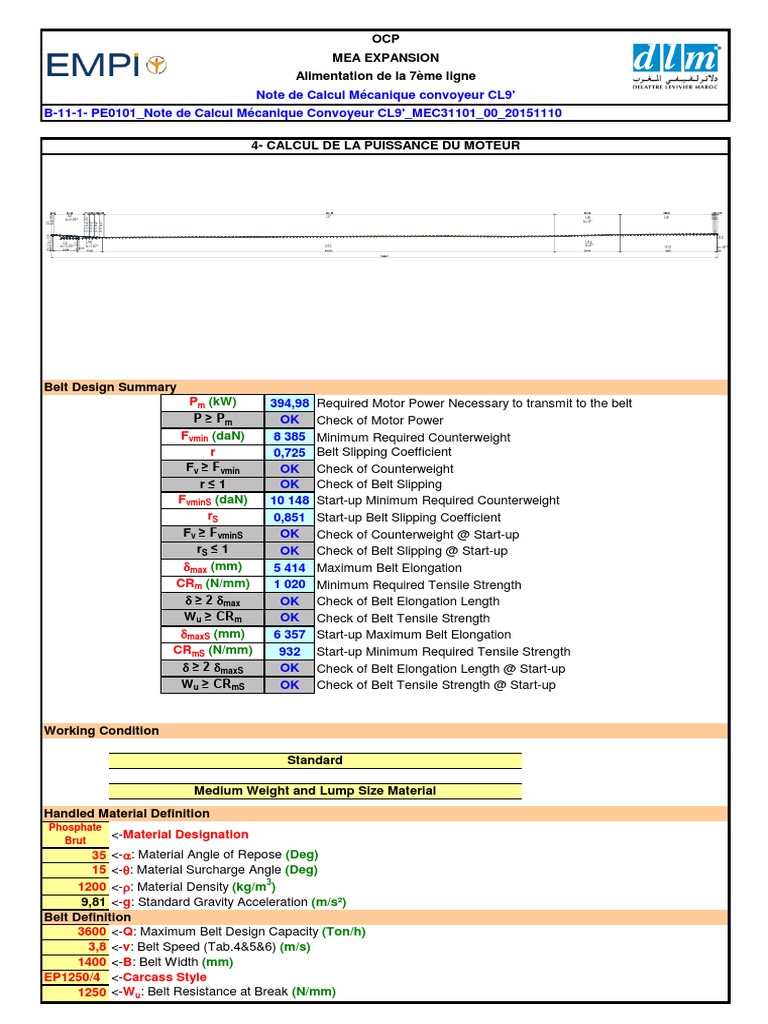 Note de Calcul Convoyeur Maroc | PDF | Belt (Mechanical