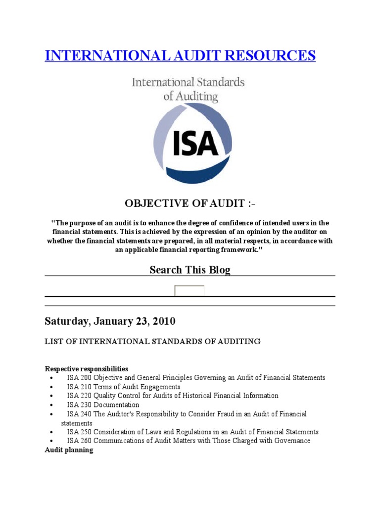 International Auditing Standards List | PDF | Financial Audit | Audit