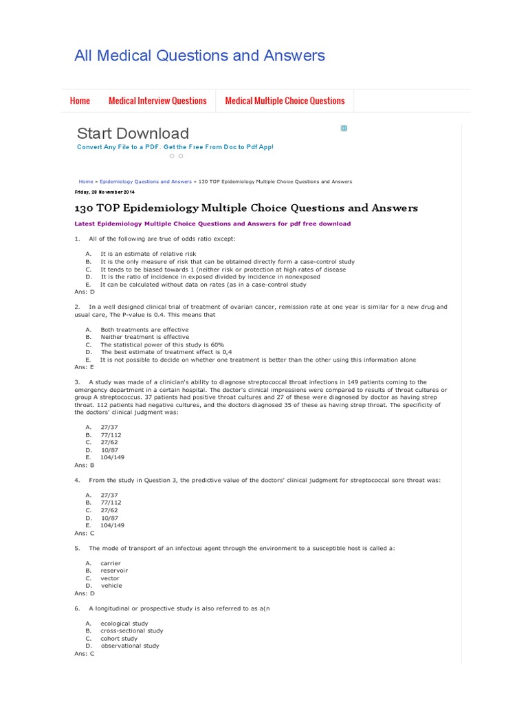 130 TOP Epidemiology Multiple Choice Questions and Answers - All ...