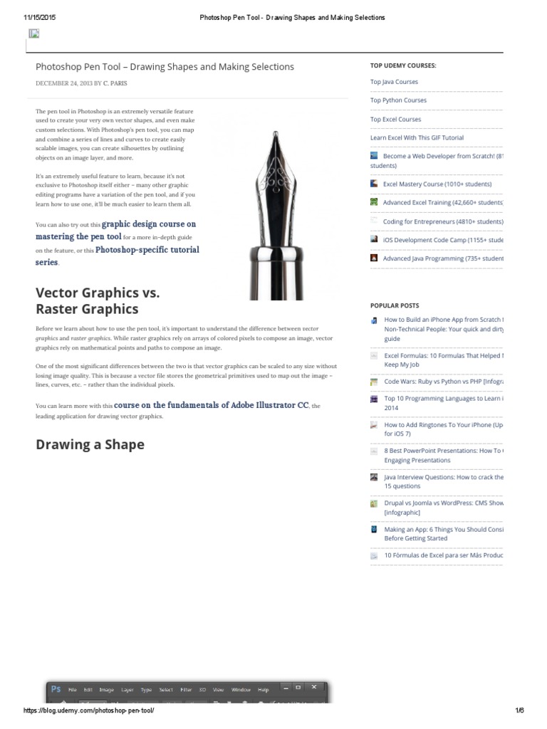 Photoshop Pen Tool Drawing Shapes and Making Selections PDF PDF