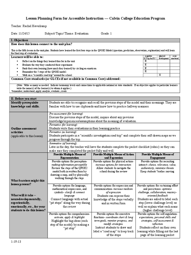 evaluation of video lesson assignment