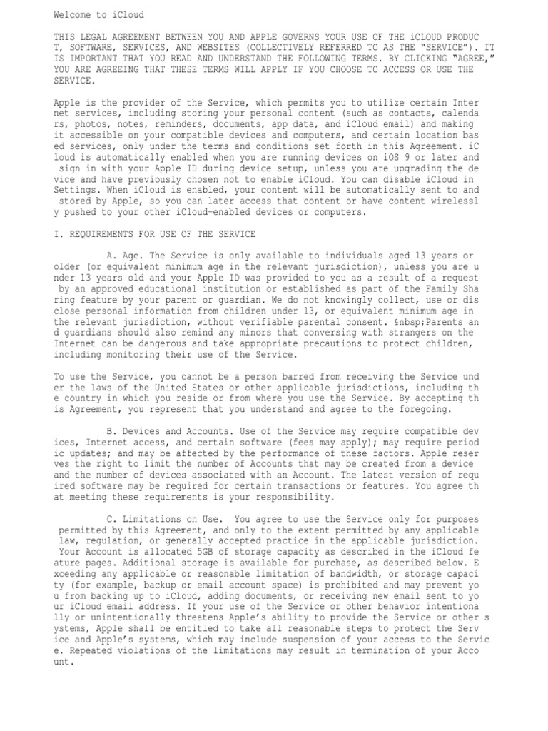 ICloud Terms and Conditions PDF I Cloud Digital Technology