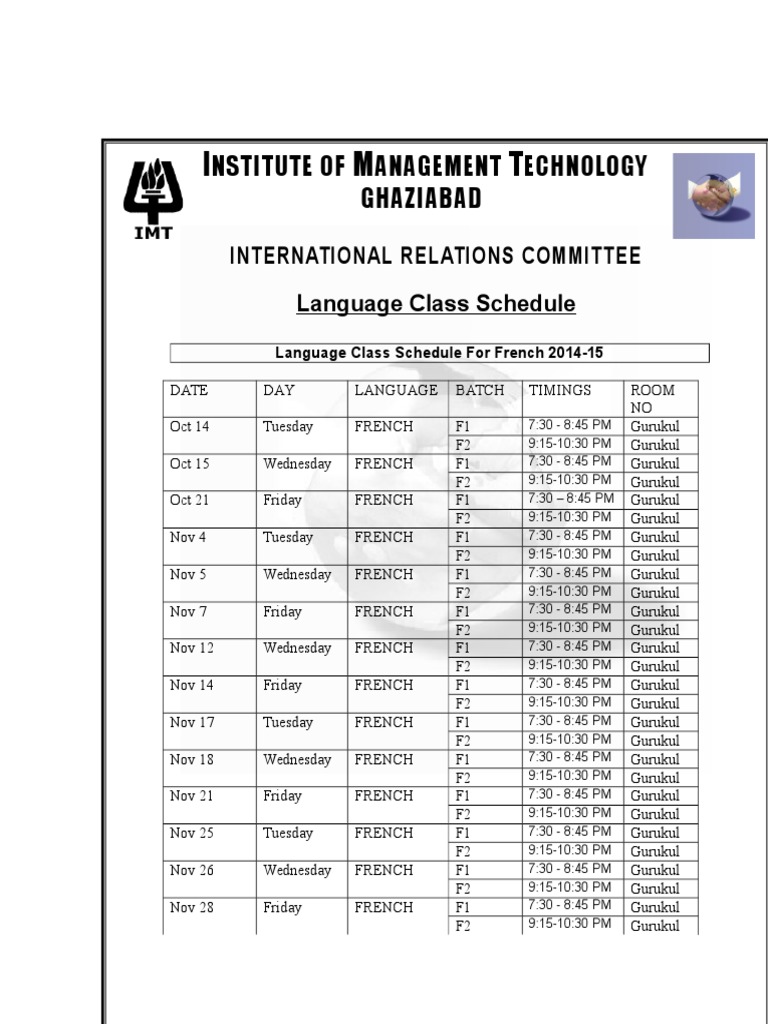 French Language Class Schedule 2014-15 | PDF | Language Arts ...