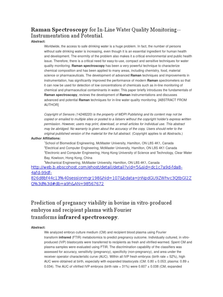Instrumentation and Potential. Raman Spectroscopy For InLine Water