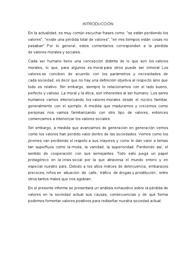 Crisis de Valores en la Sociedad Actual | PDF | Moralidad | Sociedad