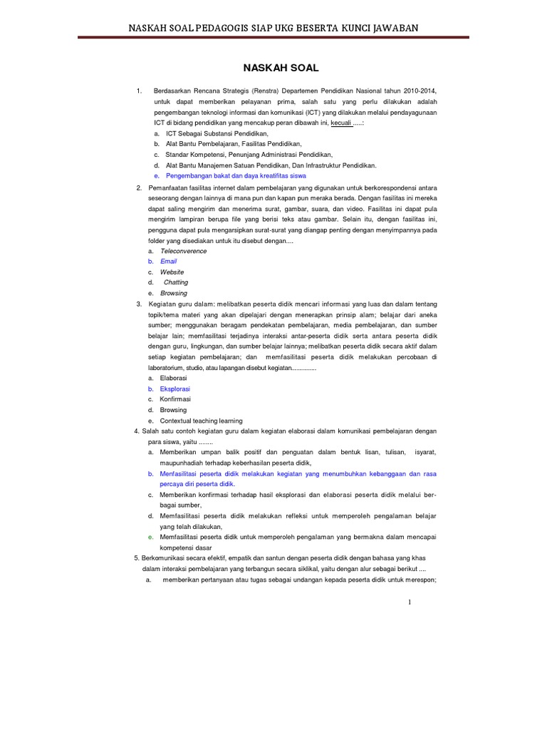 Kumpulan Soal Ukg 2015 Dengan Kunci Jawabannya