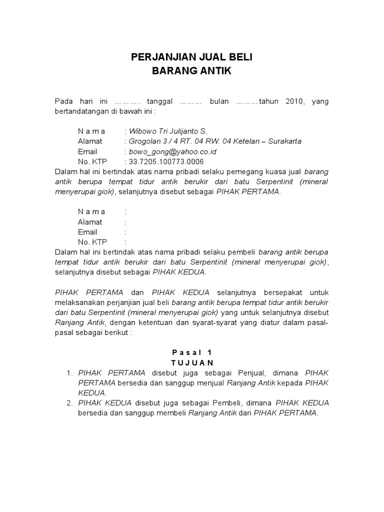 Contoh Surat Jual Beli Barang Antik abeernews