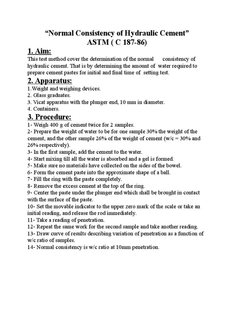 Normal Consistency Test for Hydraulic Cement | PDF | Cement | Building ...