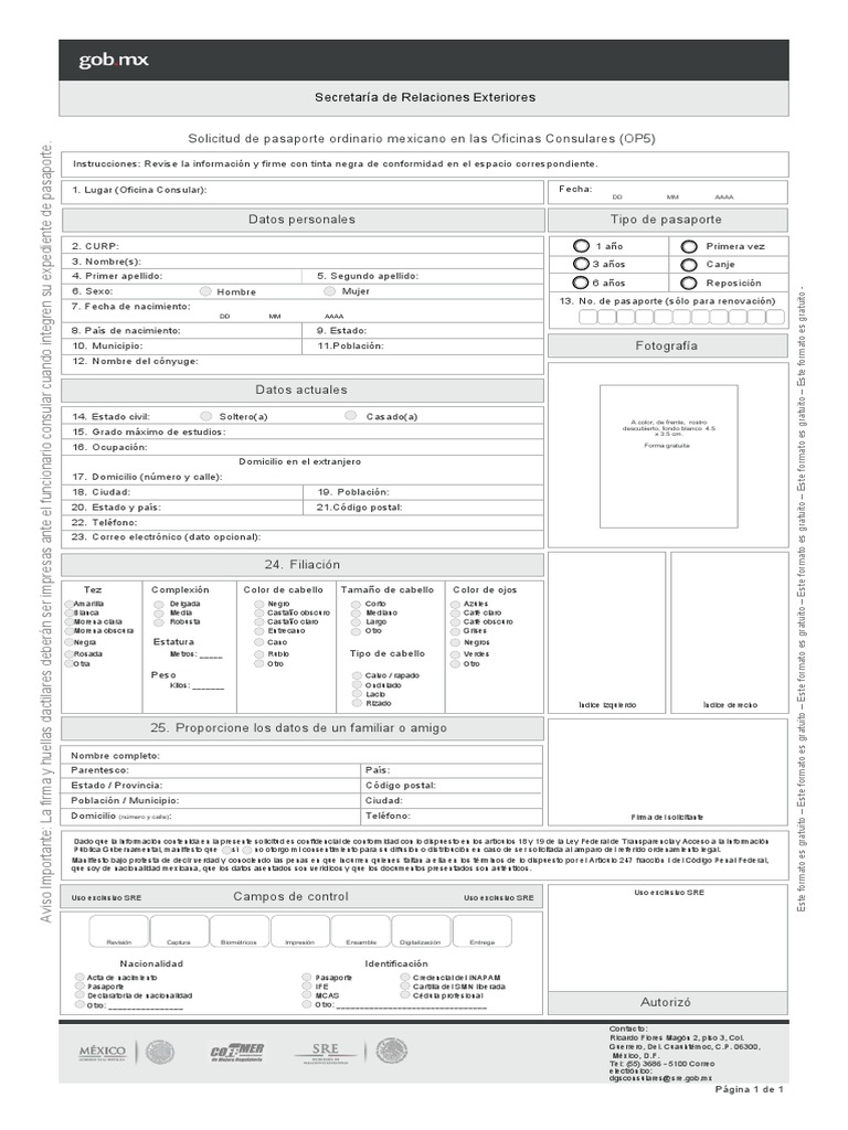 Formato OP-5 para Pasaporte Mexicano | PDF | México