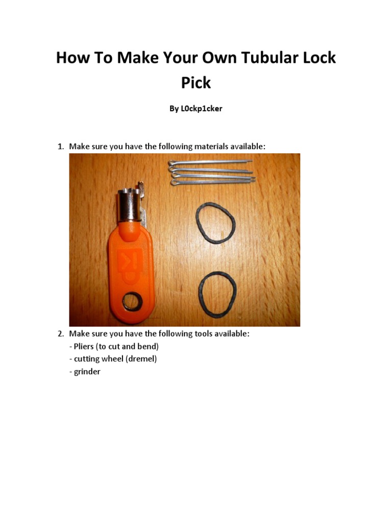 DIY Tubular Lock Pick Instructions | PDF | Tools | Equipment