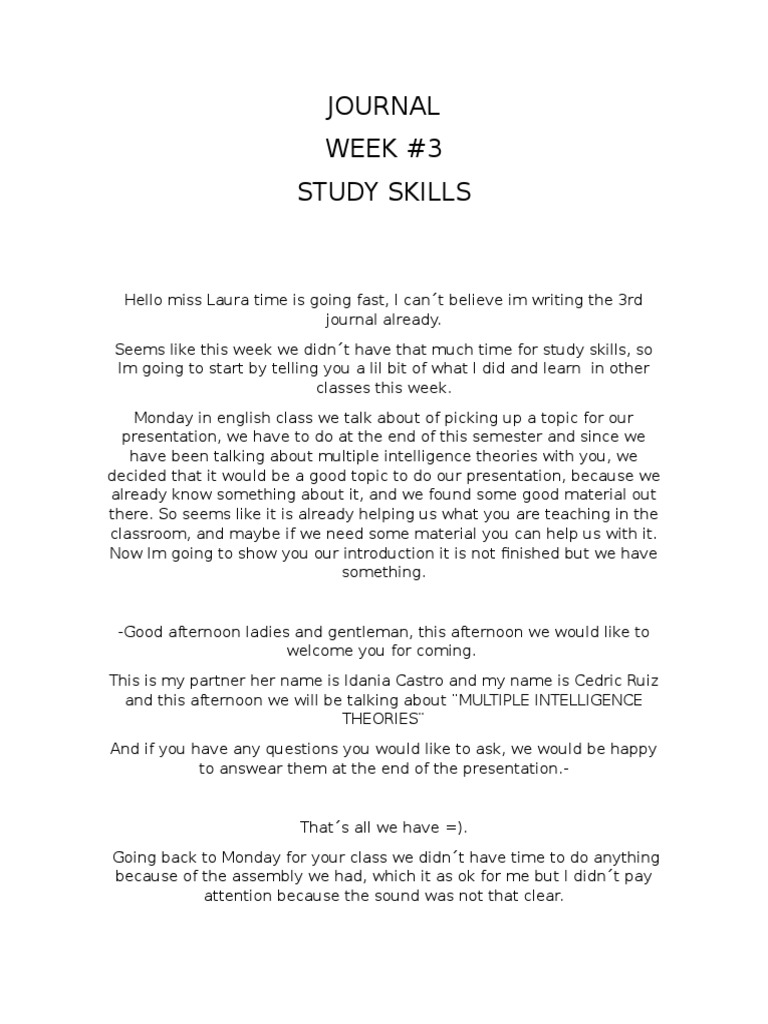 Week 3 Journal: Study Skills Insights | PDF | Career & Growth ...