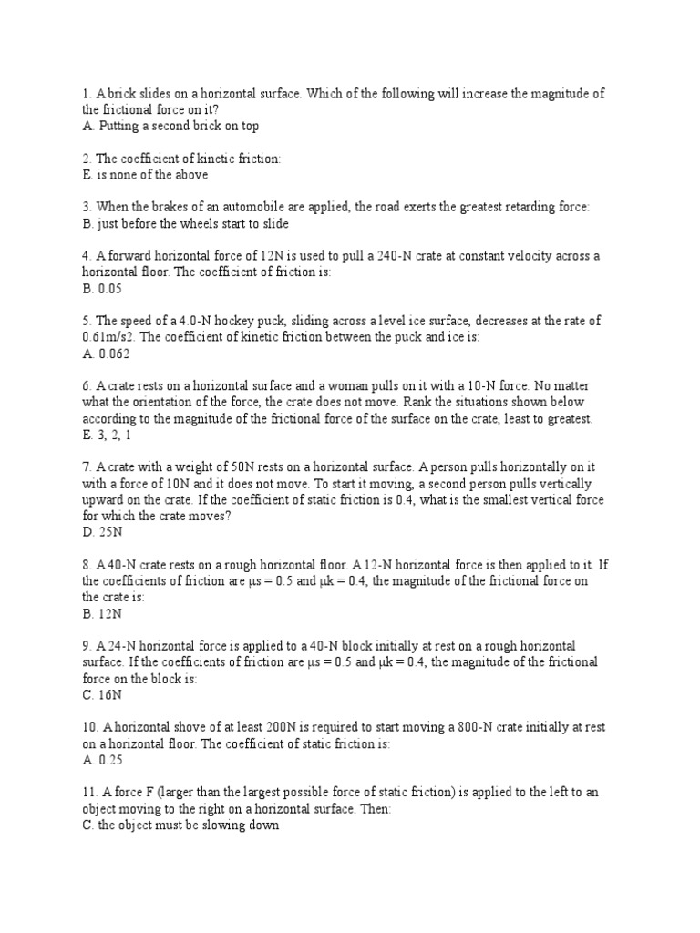 worksheet Coefficient Of Friction Worksheet physics 201 exam study friction force