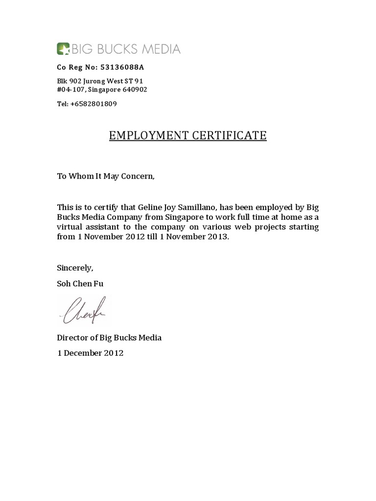 Employment Certificate | PDF